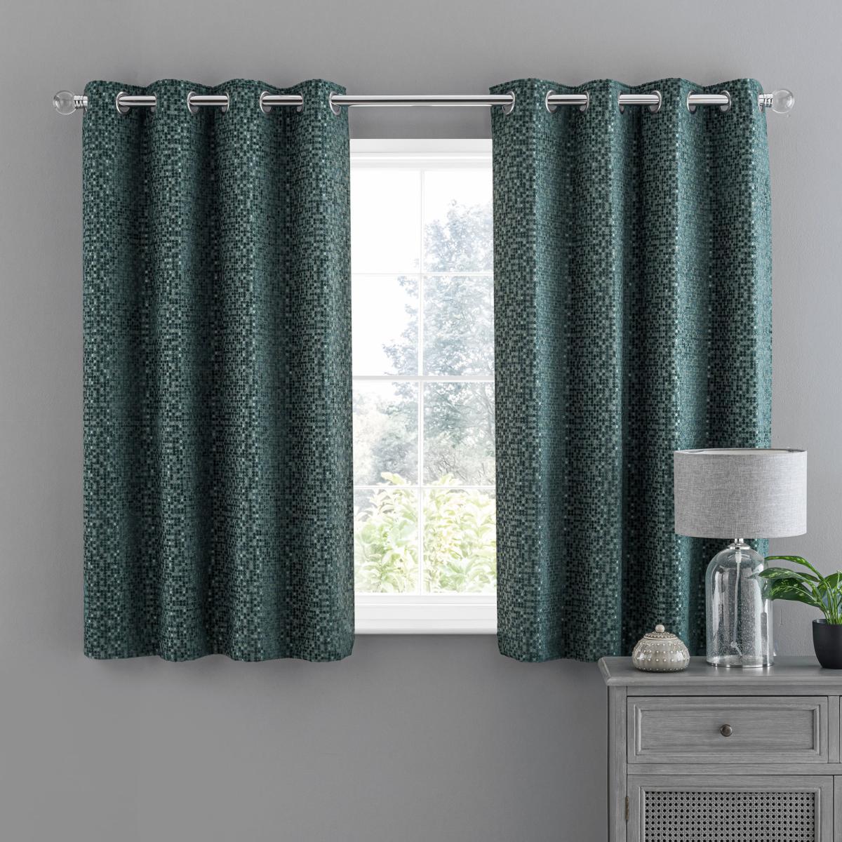Chenille Spot Bottle Green Eyelet Curtains Green – image 4