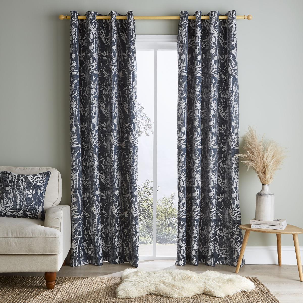 Meadow Jacquard Blue Eyelet Curtains Blue – image 2
