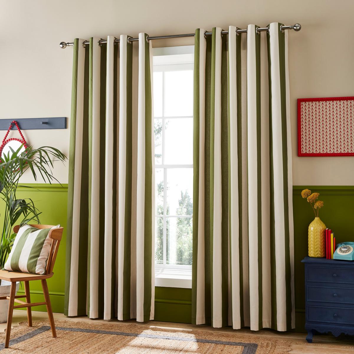 Pride & Joy Striped Eyelet Curtains Olive – image 2