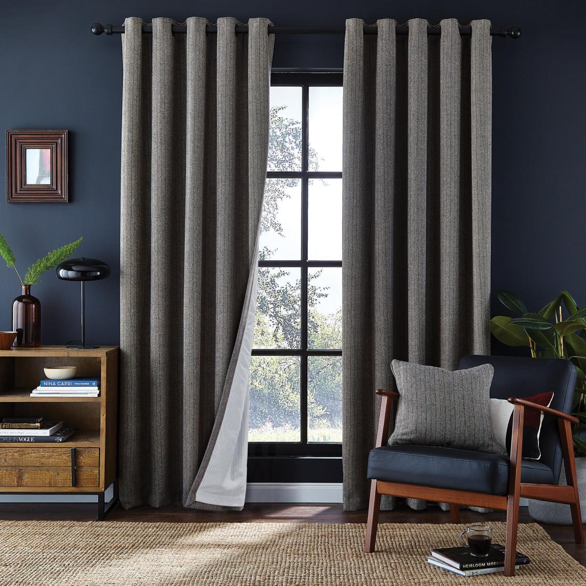 Haworth Herringbone Natural Eyelet Curtains Brown – image 2