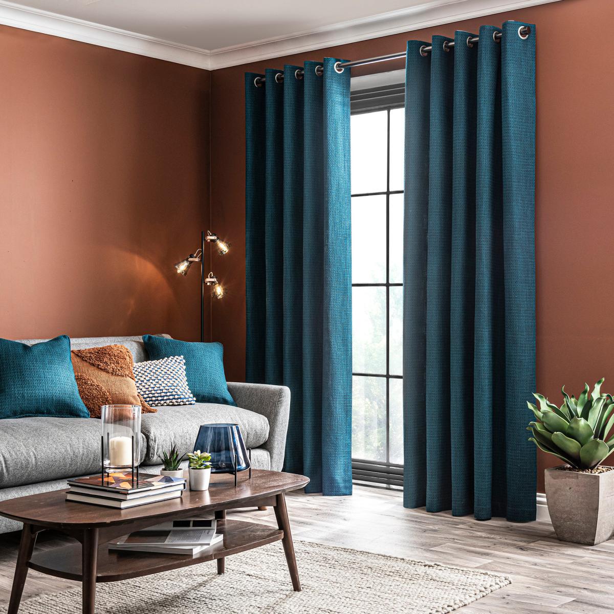 Elements Kul Dark Teal Eyelet Curtains Blue – image 2