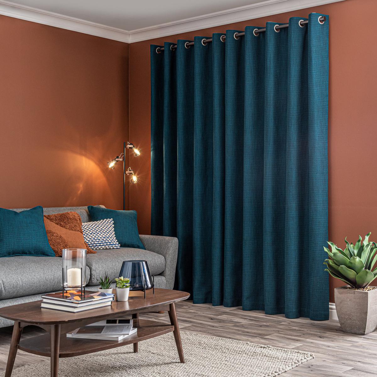 Elements Kul Dark Teal Eyelet Curtains Blue – image 3