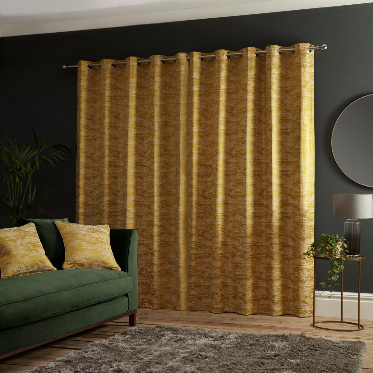 Luxe Texture Old Gold Eyelet Curtains Gold – image 2