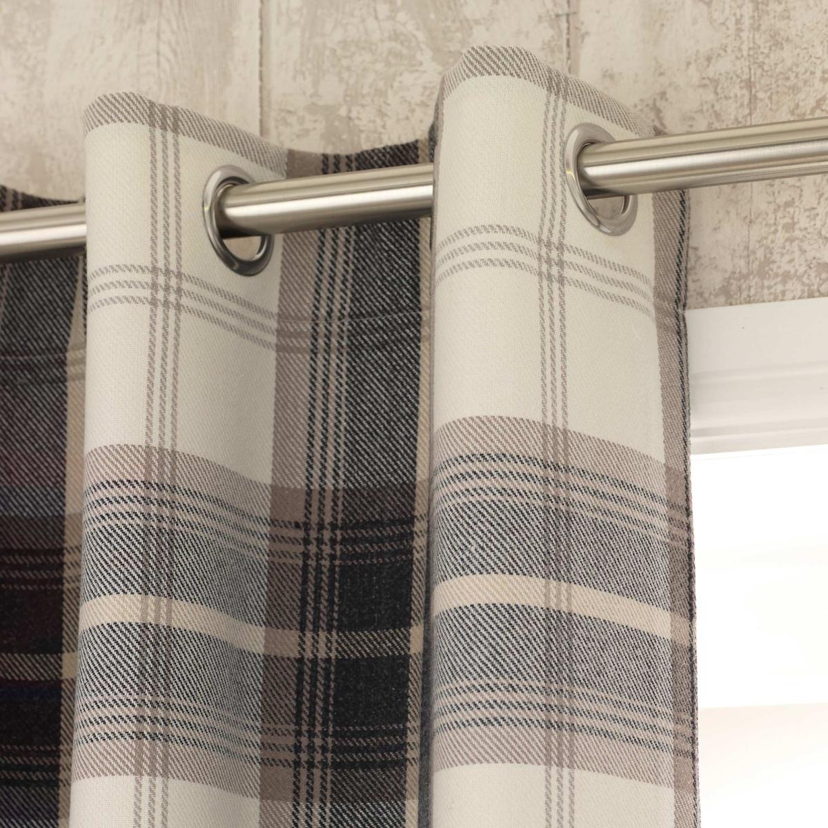 Highland Check Charcoal Eyelet Curtains Charcoal and Beige – image 4