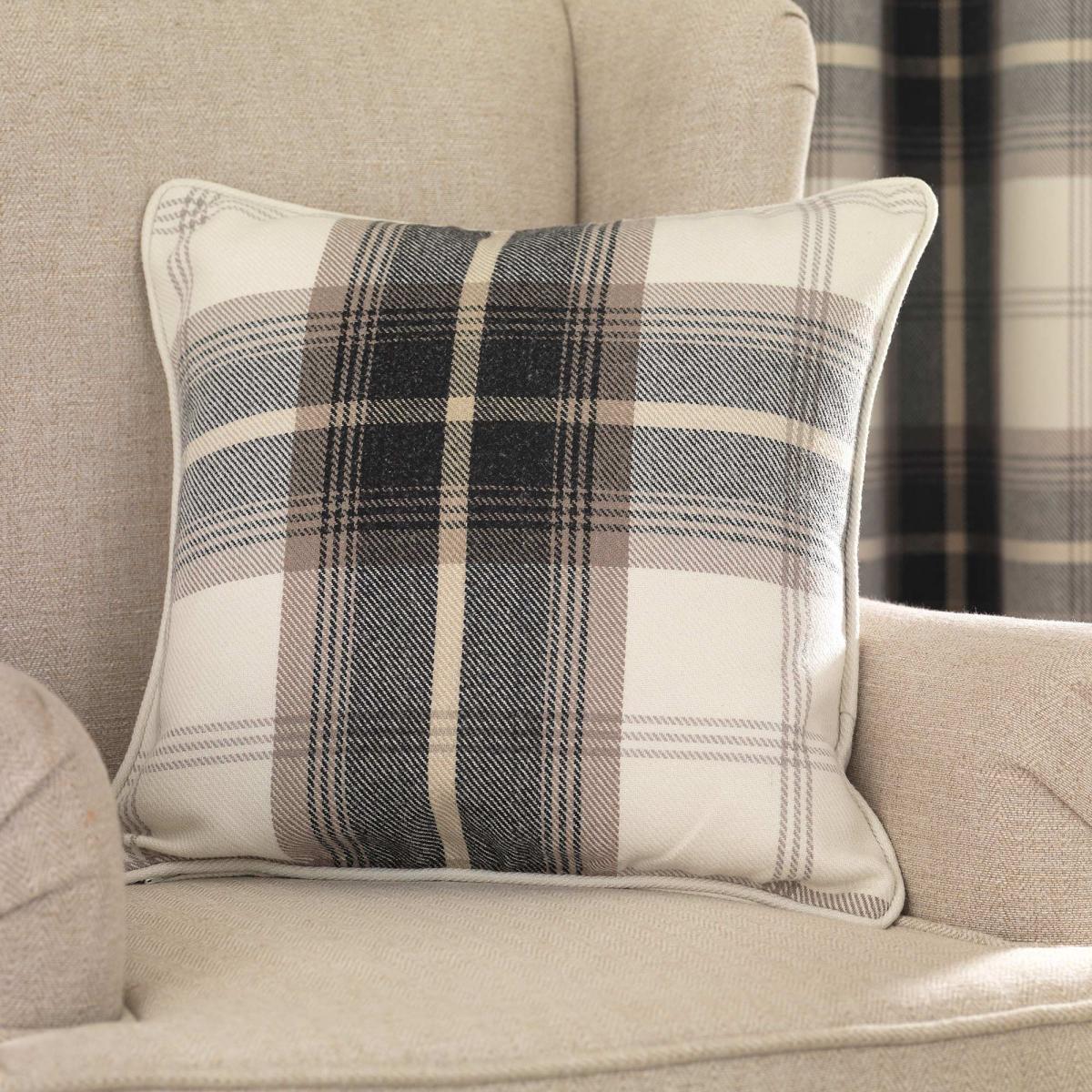 Highland Check Charcoal Eyelet Curtains Charcoal and Beige – image 5