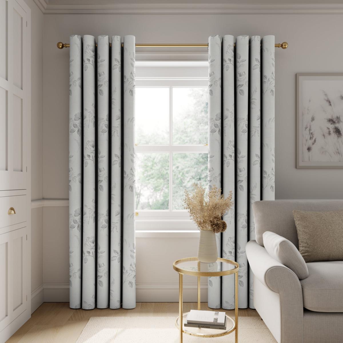 Fraiya Floral Grey Eyelet Curtains Grey – image 4