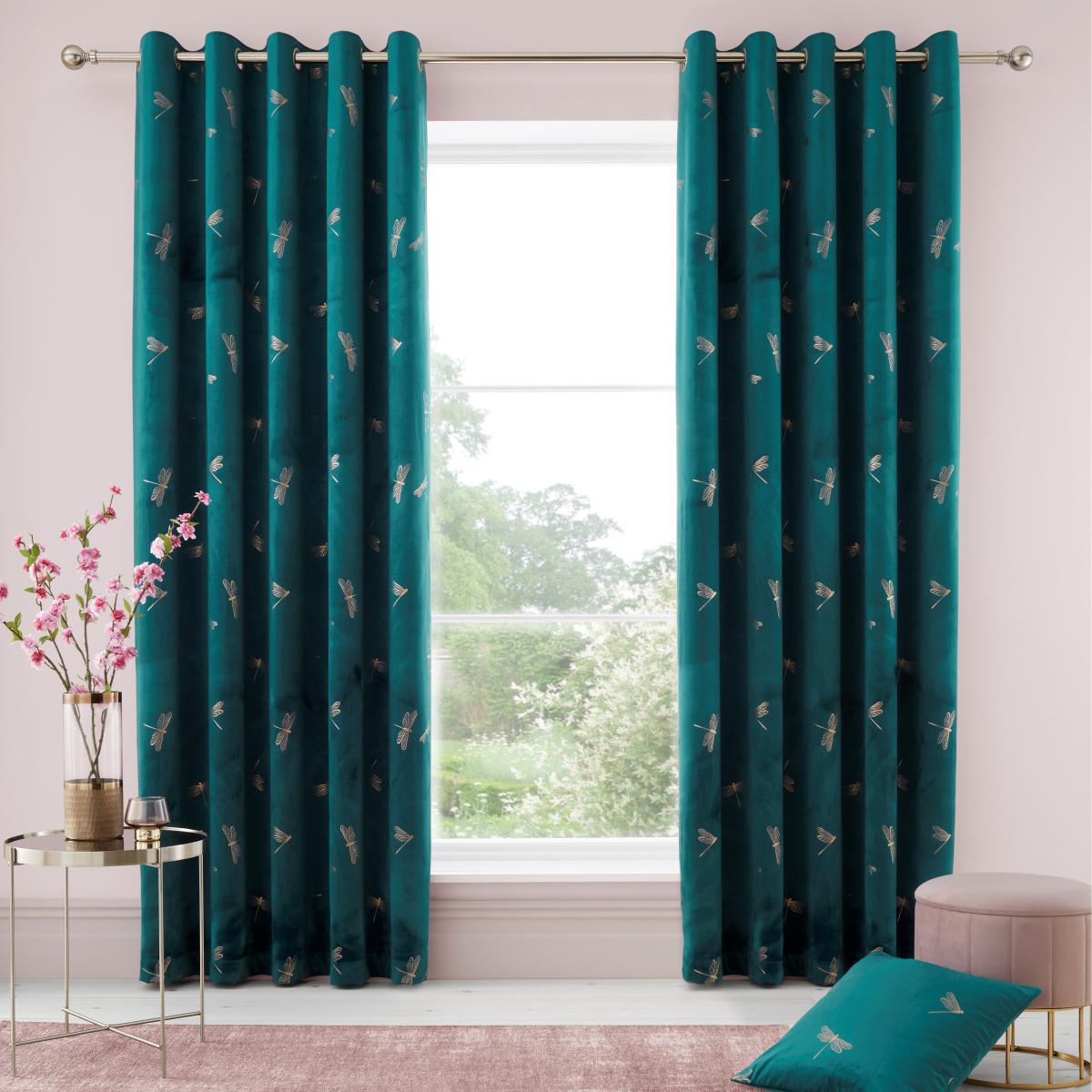 Dragonfly Foil Charm Blue Eyelet Curtains Charm Blue – image 2