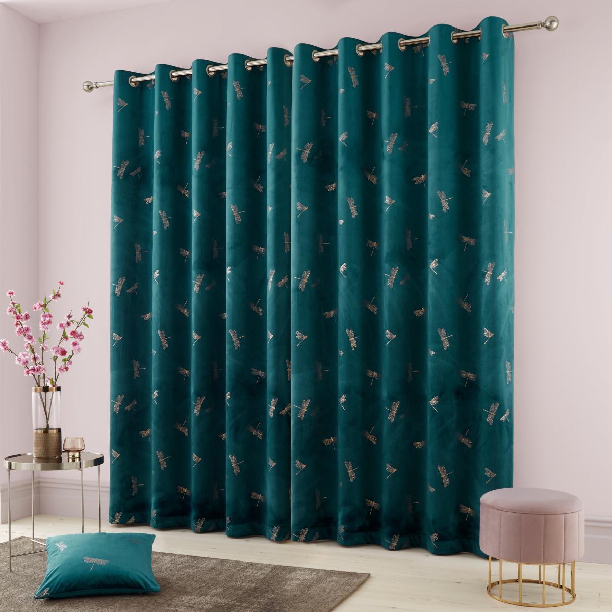 Dragonfly Foil Charm Blue Eyelet Curtains Charm Blue – image 3