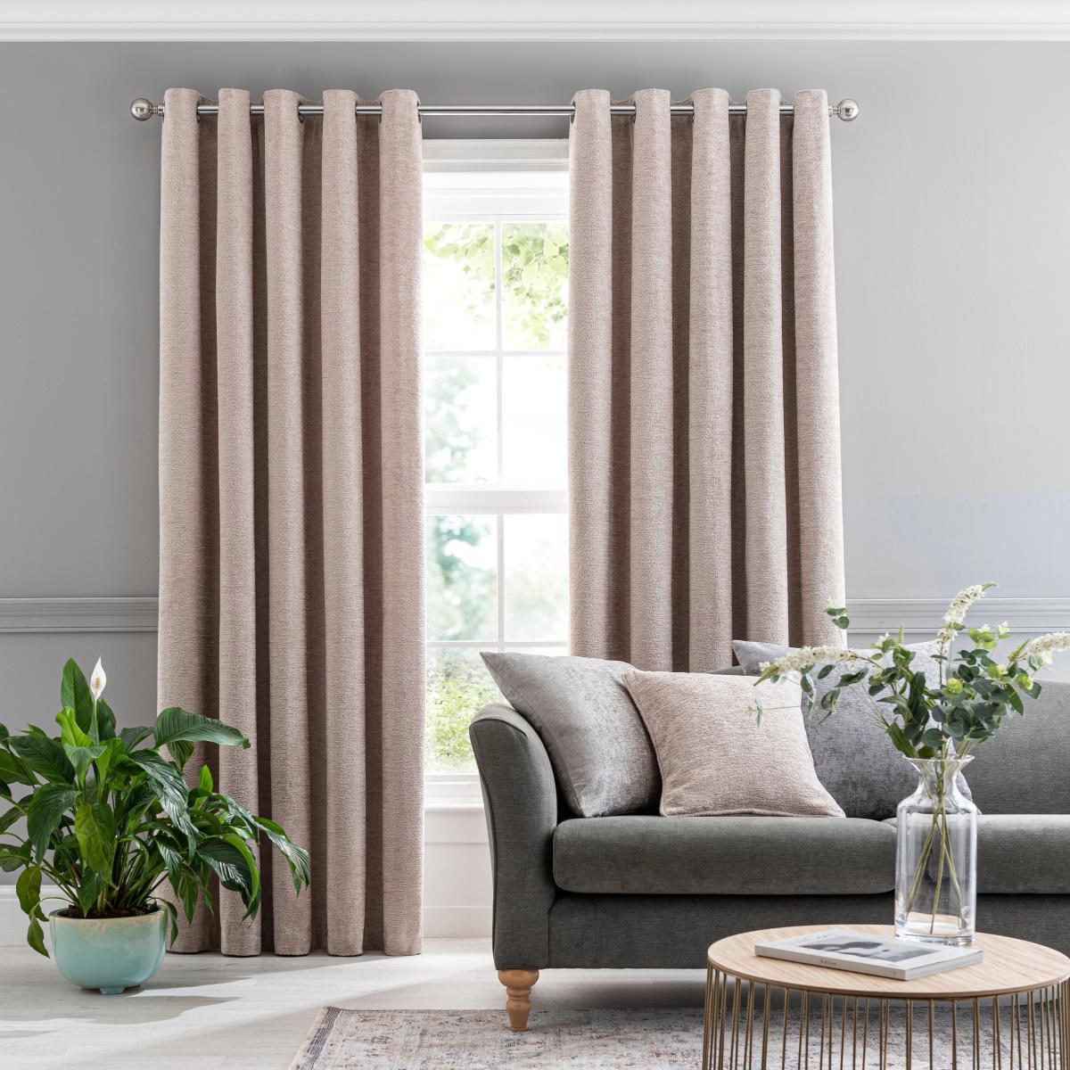 Clayton Chenille Warm Sand Eyelet Curtains Warm Sand – image 2