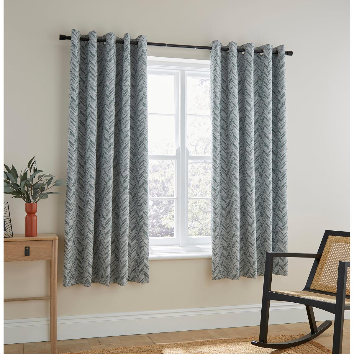 Chevron Printed Olive Blackout Eyelet Curtains Olive (Green) – image 2