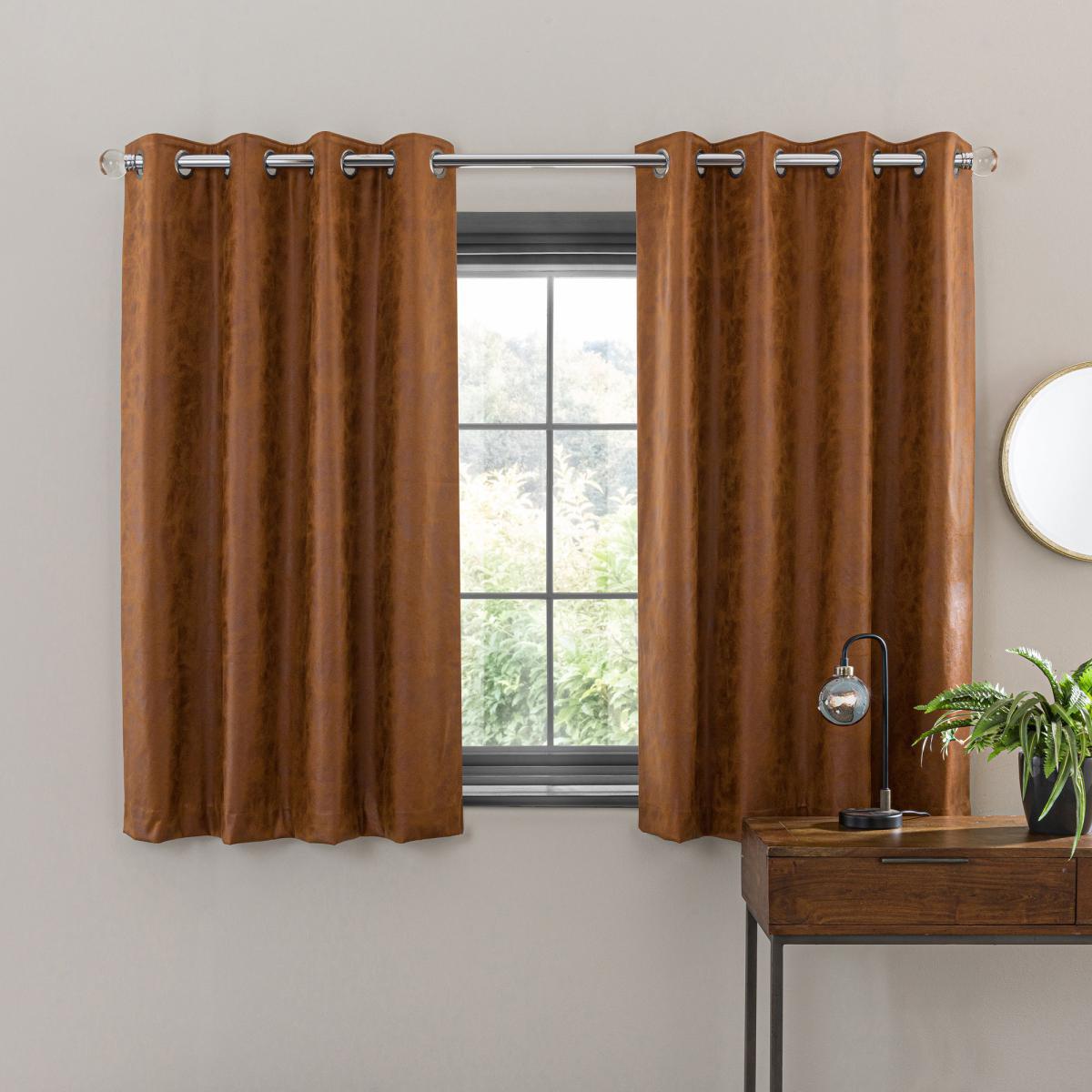Faux Leather Tan Eyelet Curtains Brown – image 3