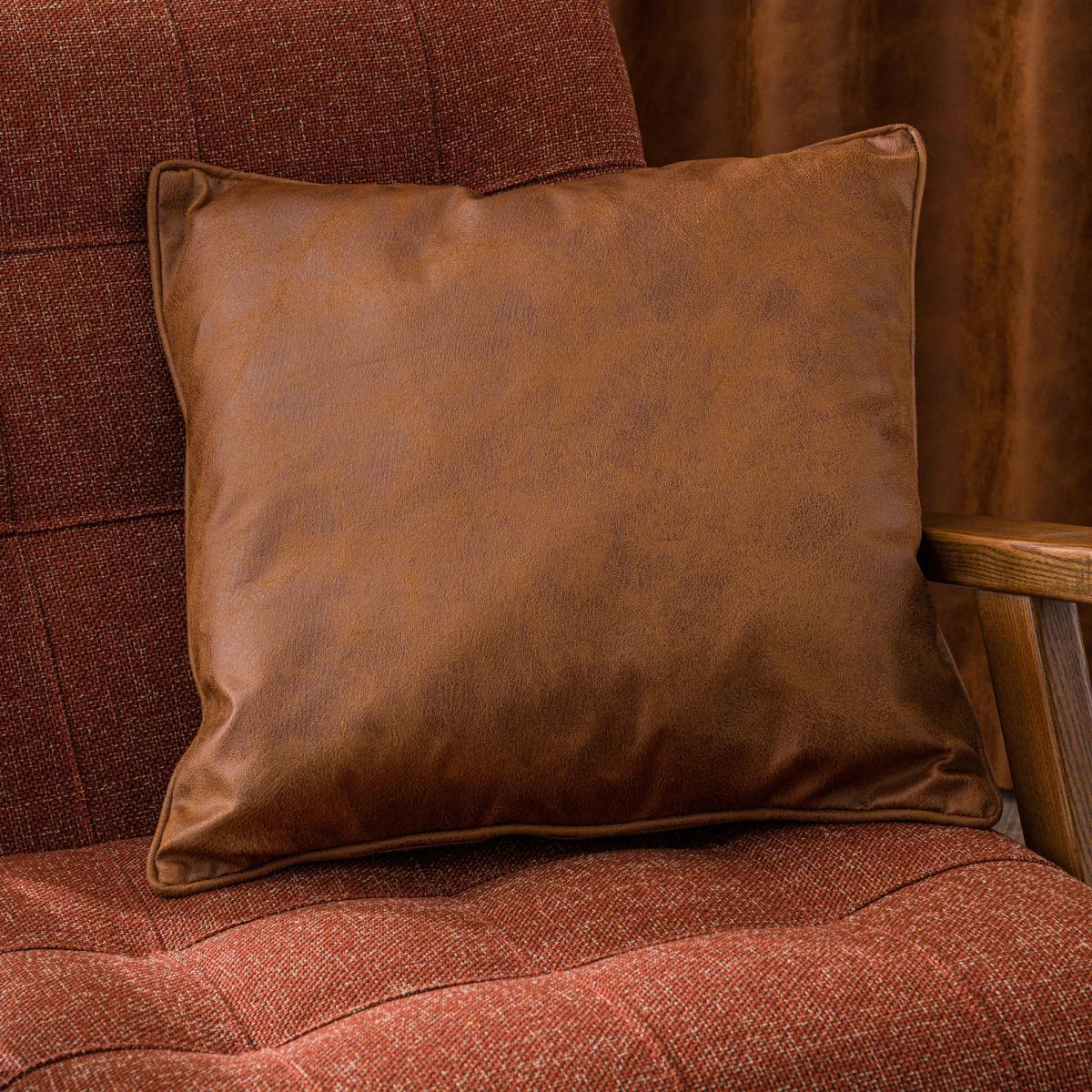 Faux Leather Tan Eyelet Curtains Brown – image 6