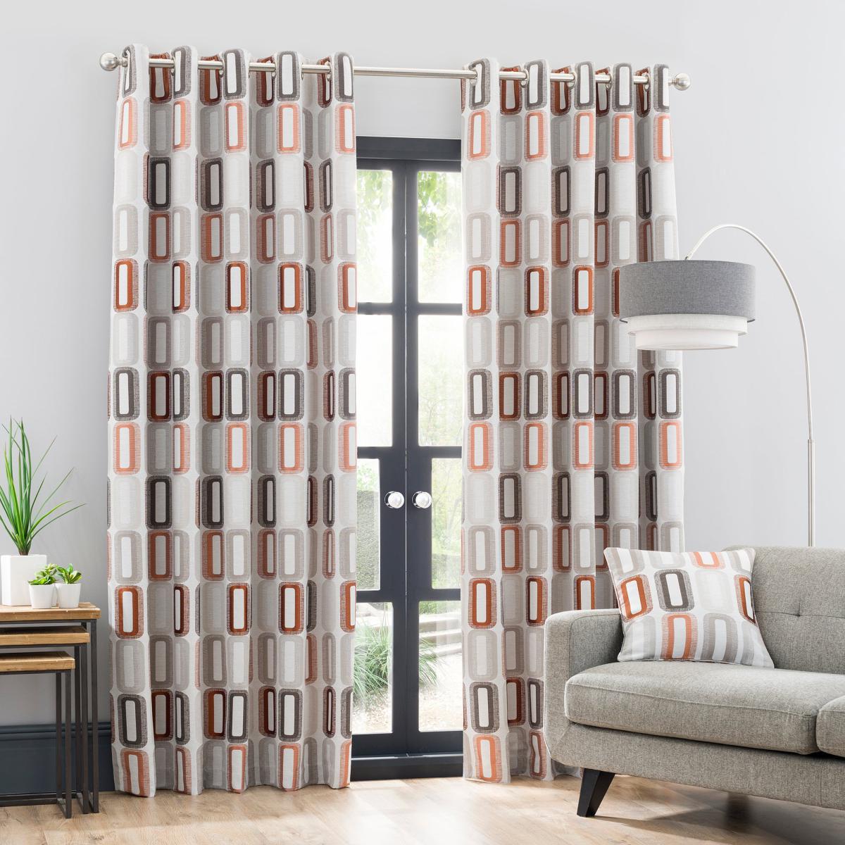 Elements Dahl Rust Eyelet Curtains Brown and Grey – image 2