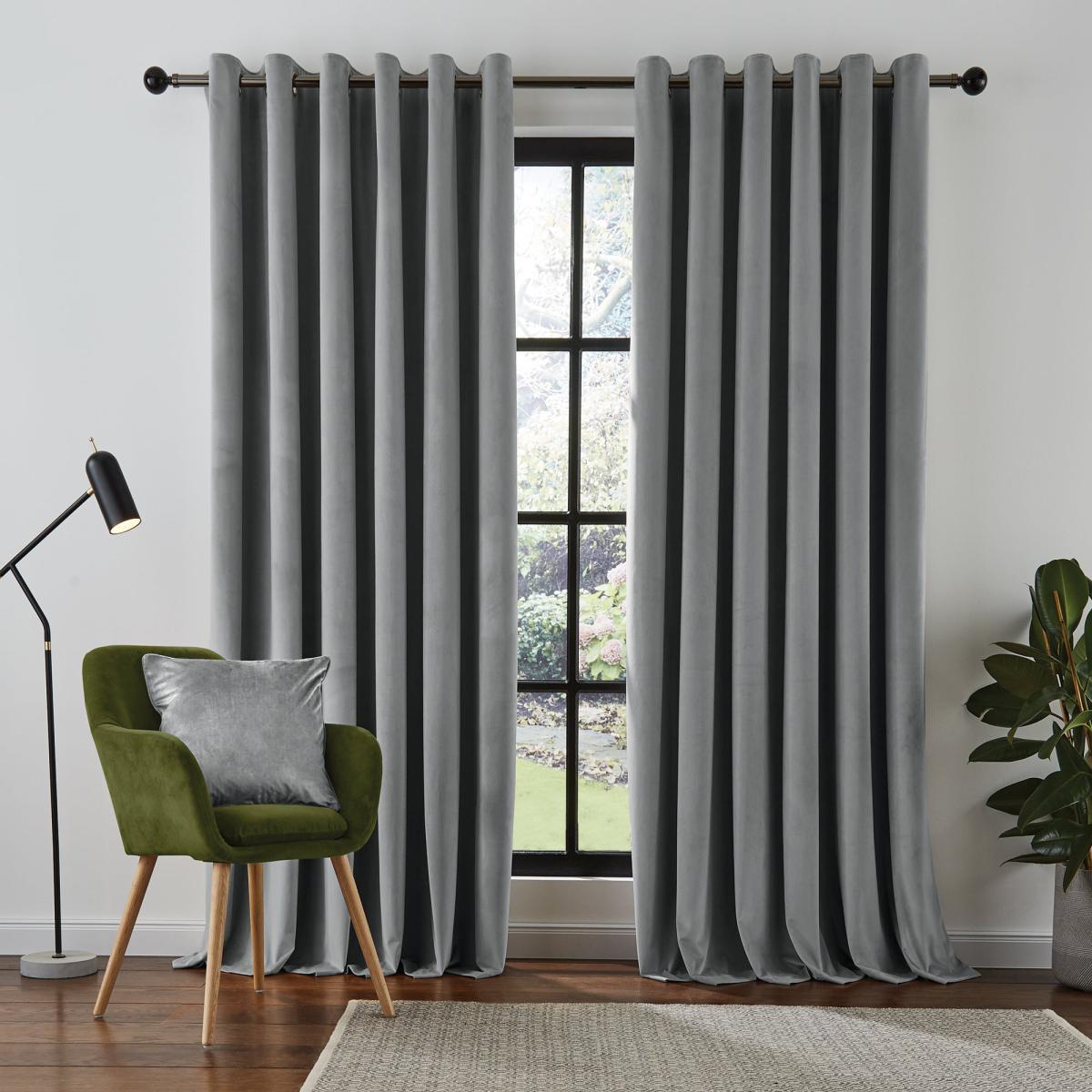 Recycled Velour Chateau Grey Eyelet Curtains Grey – image 2