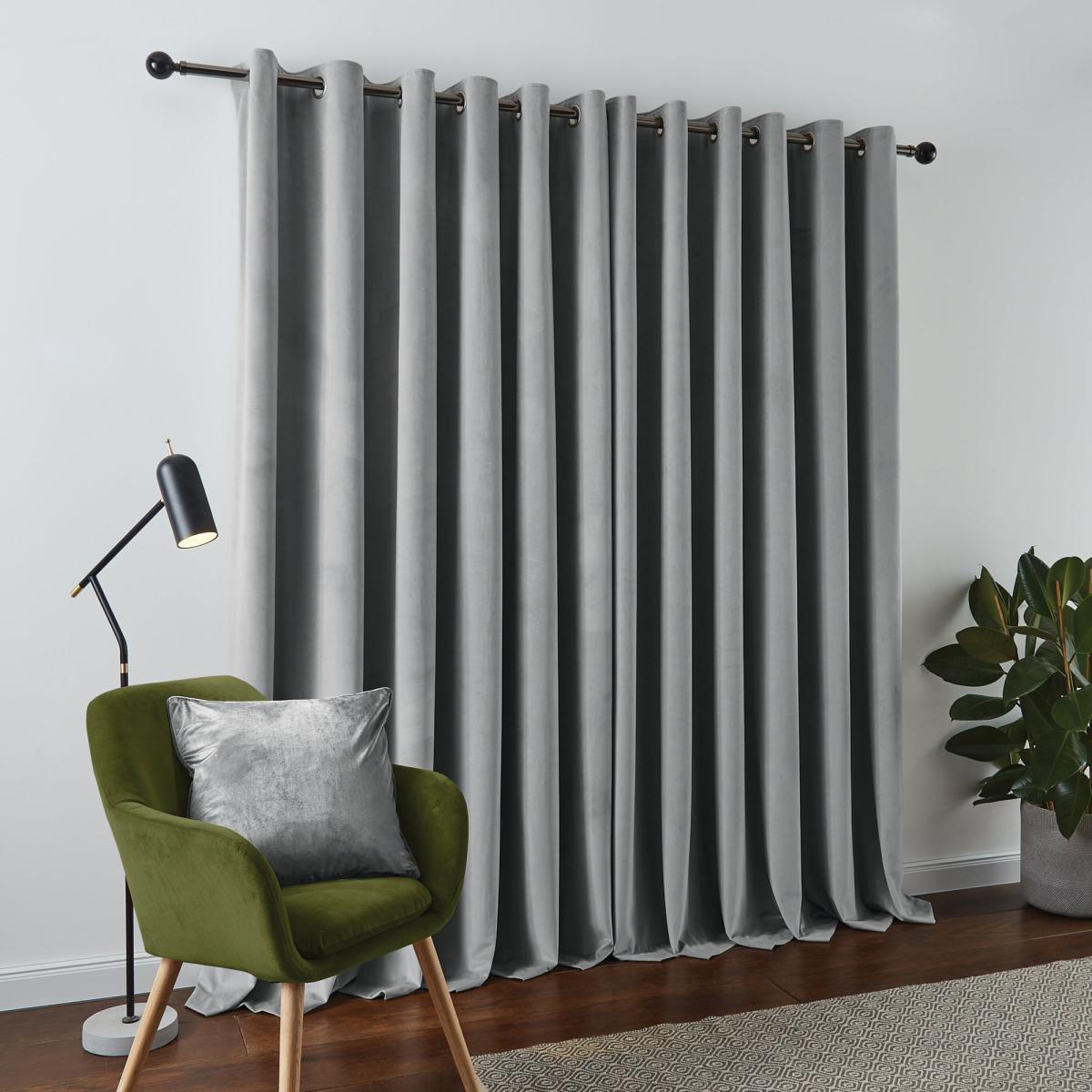 Recycled Velour Chateau Grey Eyelet Curtains Grey – image 3