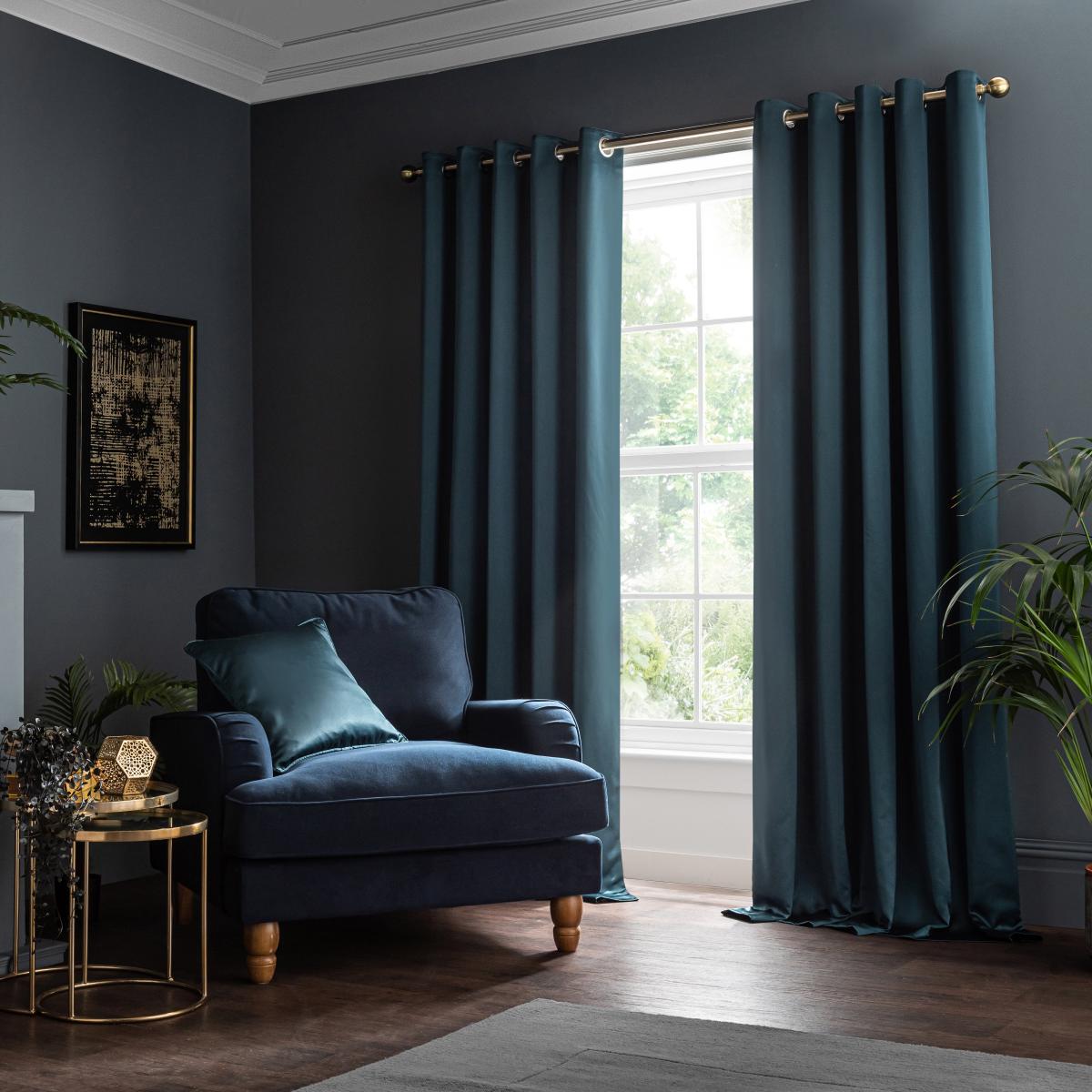 Satin Peacock Eyelet Curtains Peacock – image 2