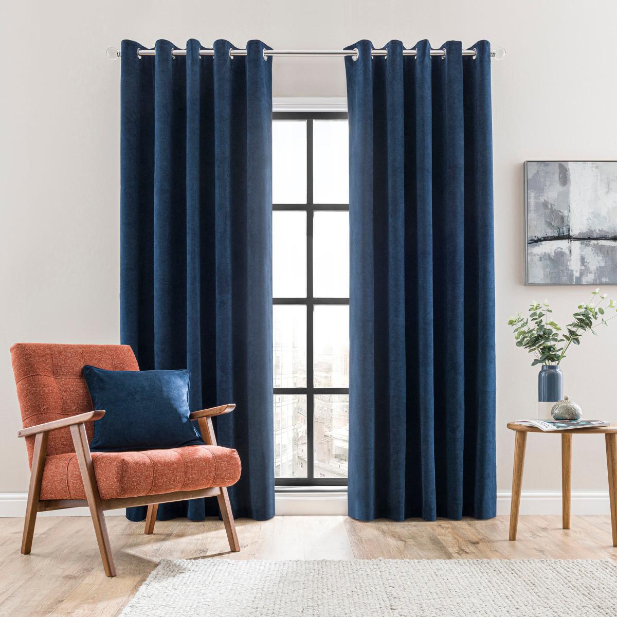 Margot Velvet-Look Midnight Blue Eyelet Curtains Blue – image 2