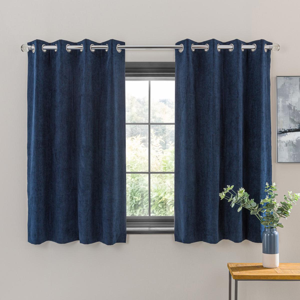 Margot Velvet-Look Midnight Blue Eyelet Curtains Blue – image 3