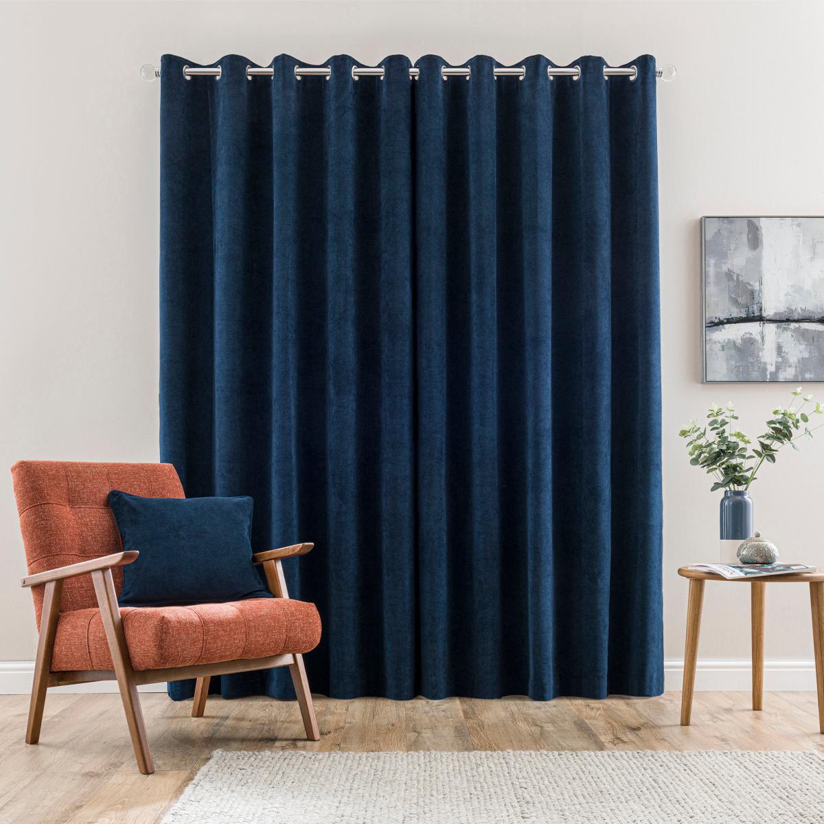 Margot Velvet-Look Midnight Blue Eyelet Curtains Blue – image 5