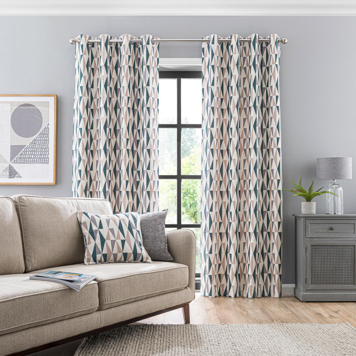 Elements Triangles Peacock Eyelet Curtains Green, Brown and White – image 3