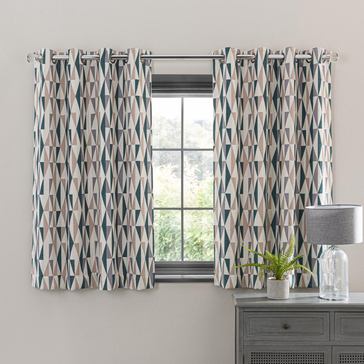 Elements Triangles Peacock Eyelet Curtains Green, Brown and White – image 4