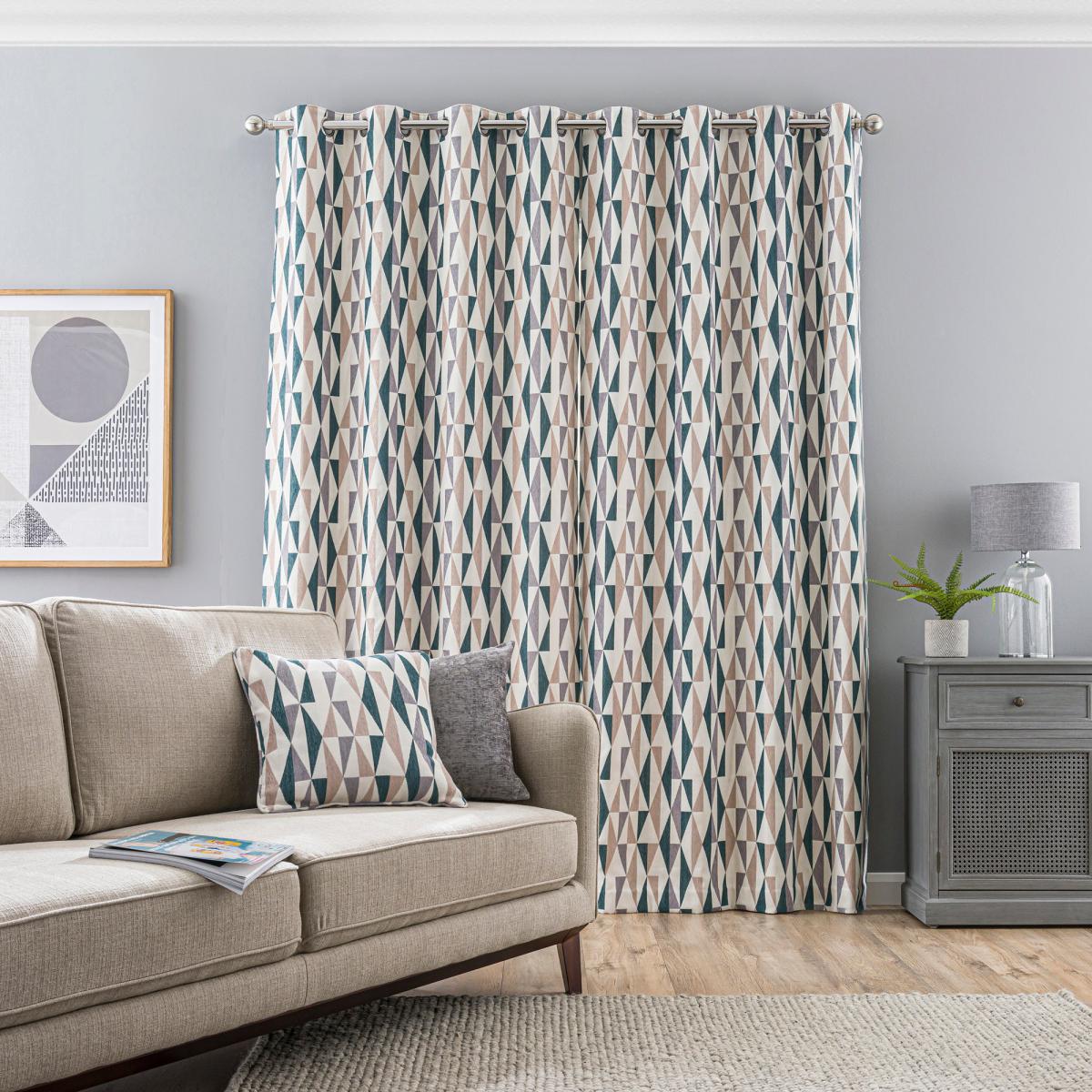 Elements Triangles Peacock Eyelet Curtains Green, Brown and White – image 6