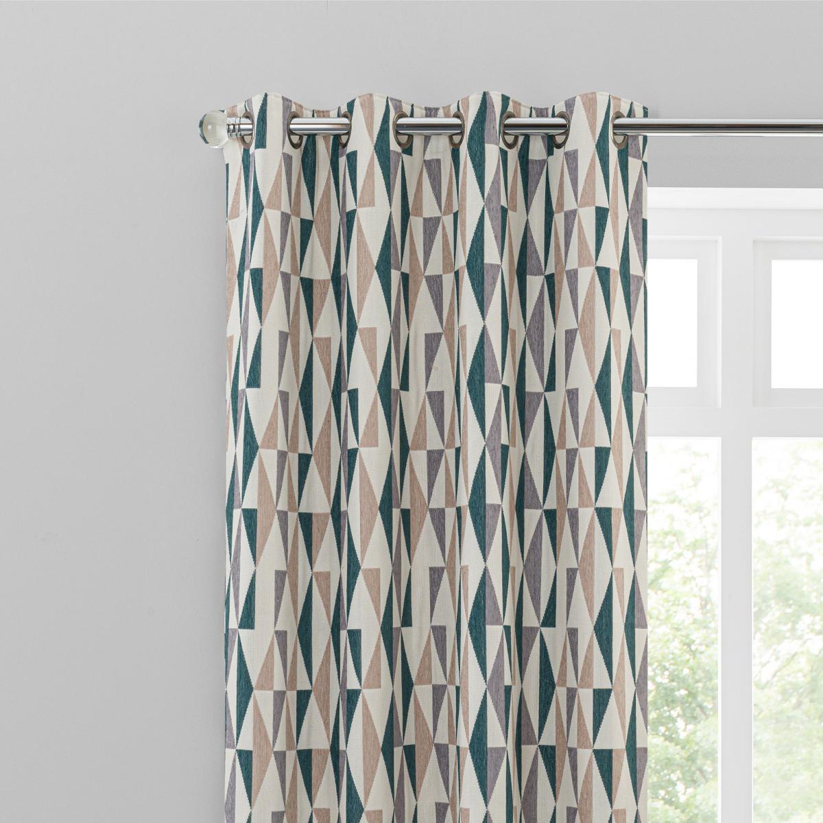 Elements Triangles Peacock Eyelet Curtains Green, Brown and White – image 1