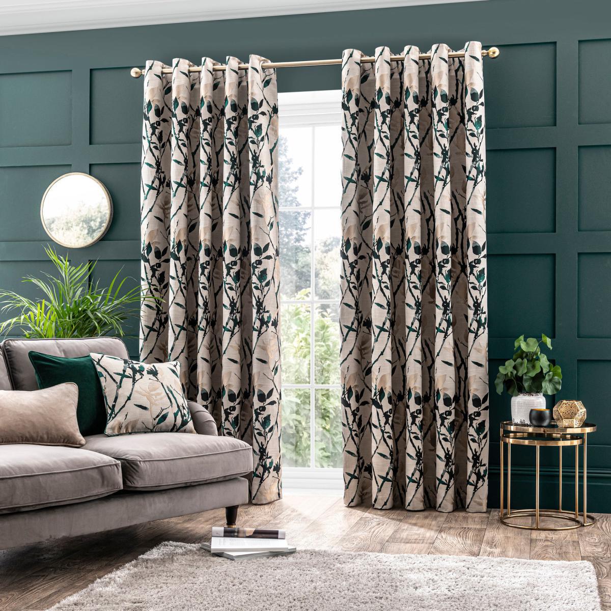 Zen Peacock Jacquard Eyelet Curtains Peacock – image 2