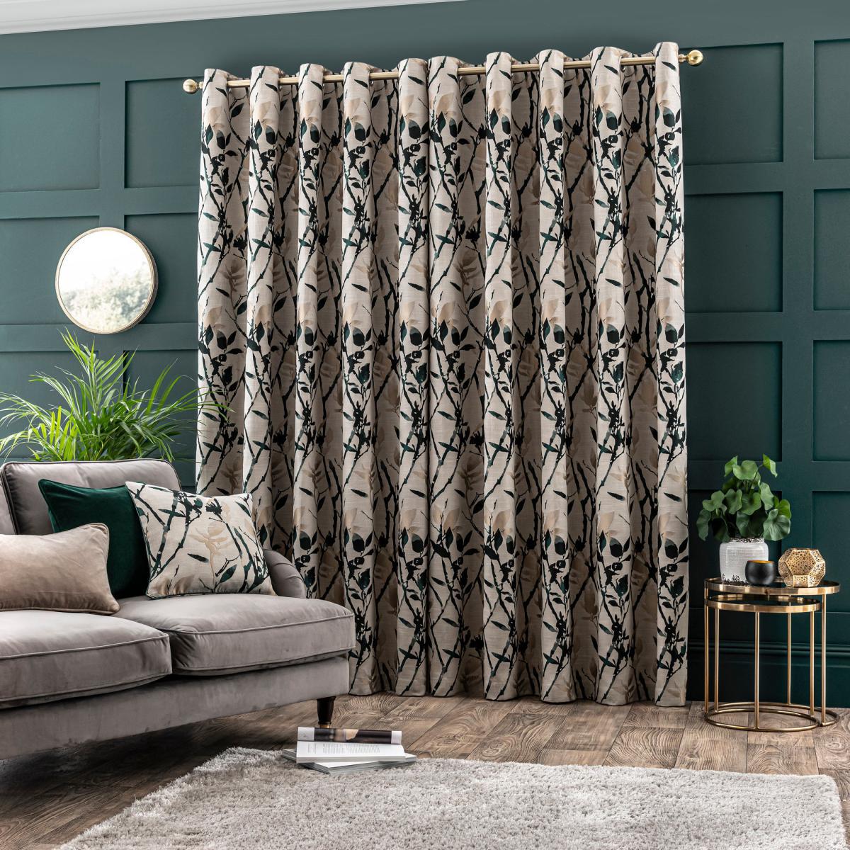 Zen Peacock Jacquard Eyelet Curtains Peacock – image 3