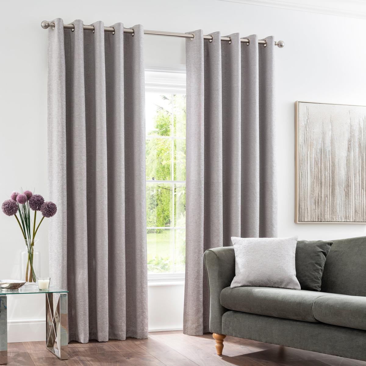 Textured Chenille Silver Eyelet Curtains Silver – image 2