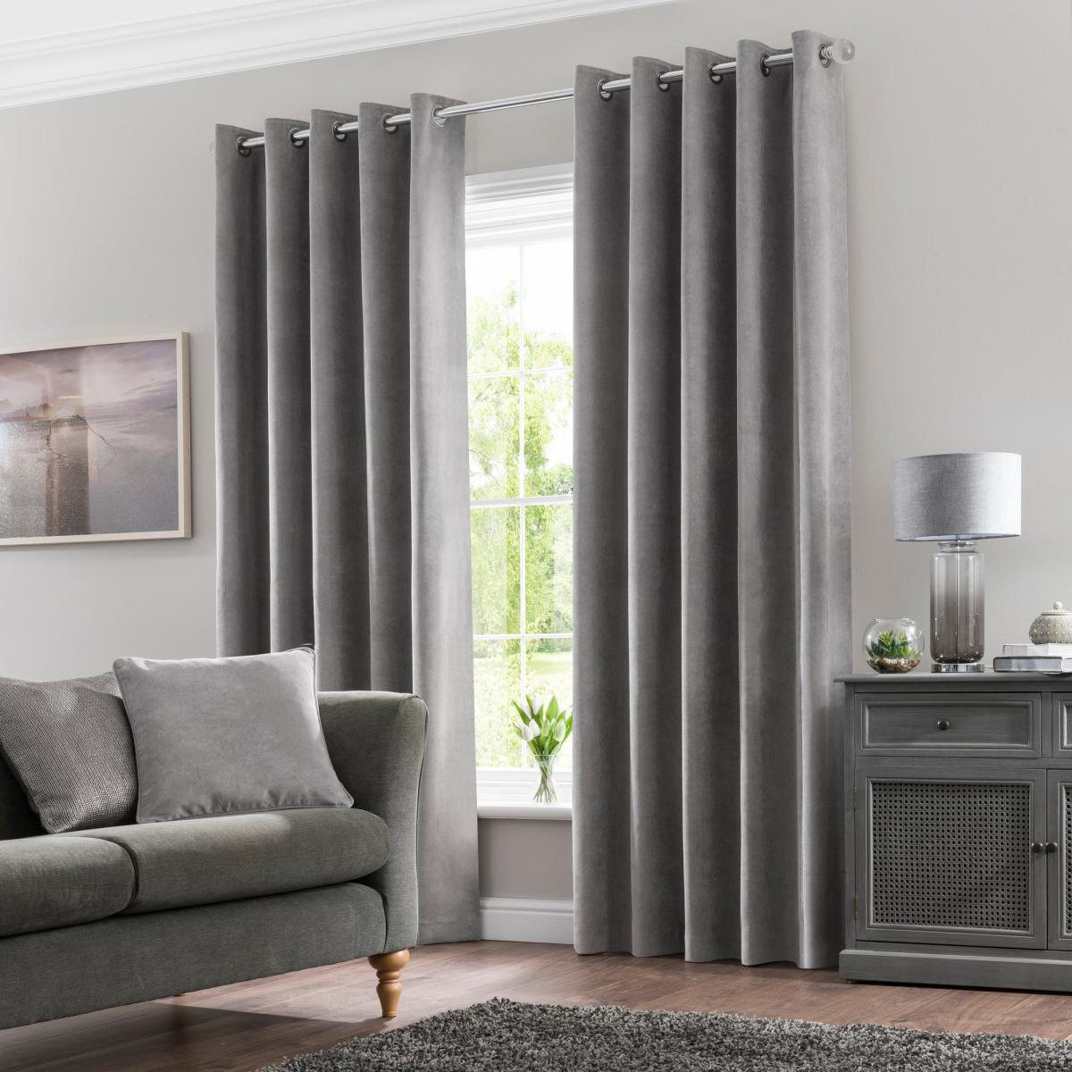 Margot Grey Matt Velour Eyelet Curtains Grey – image 2