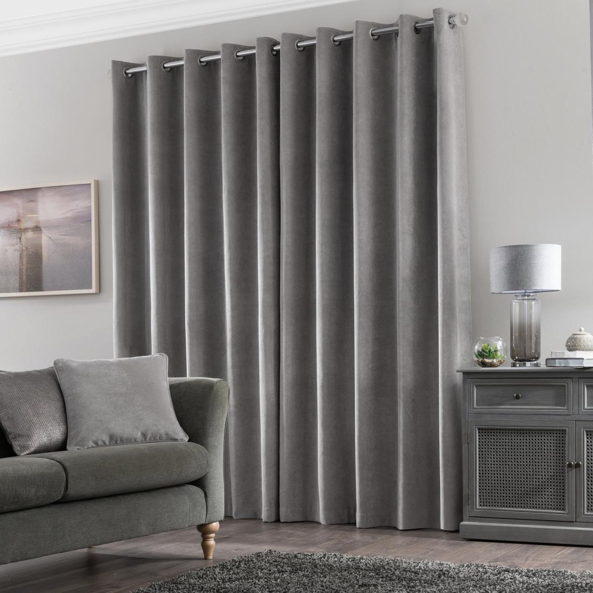 Margot Grey Matt Velour Eyelet Curtains Grey – image 3
