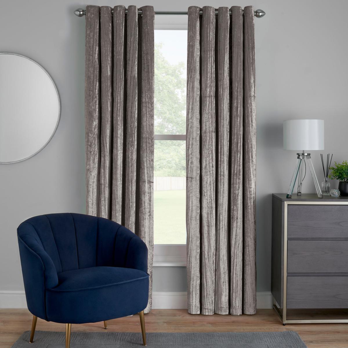 Crinkle Velvet Grey Eyelet Curtains Grey – image 2