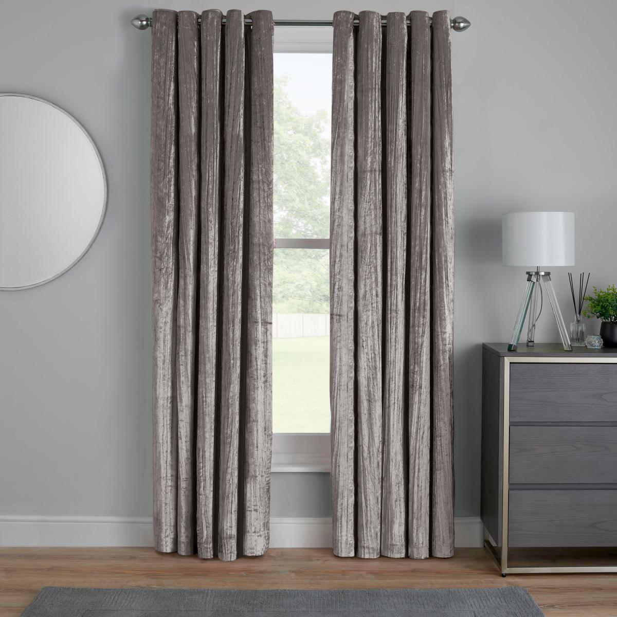 Crinkle Velvet Grey Eyelet Curtains Grey – image 3