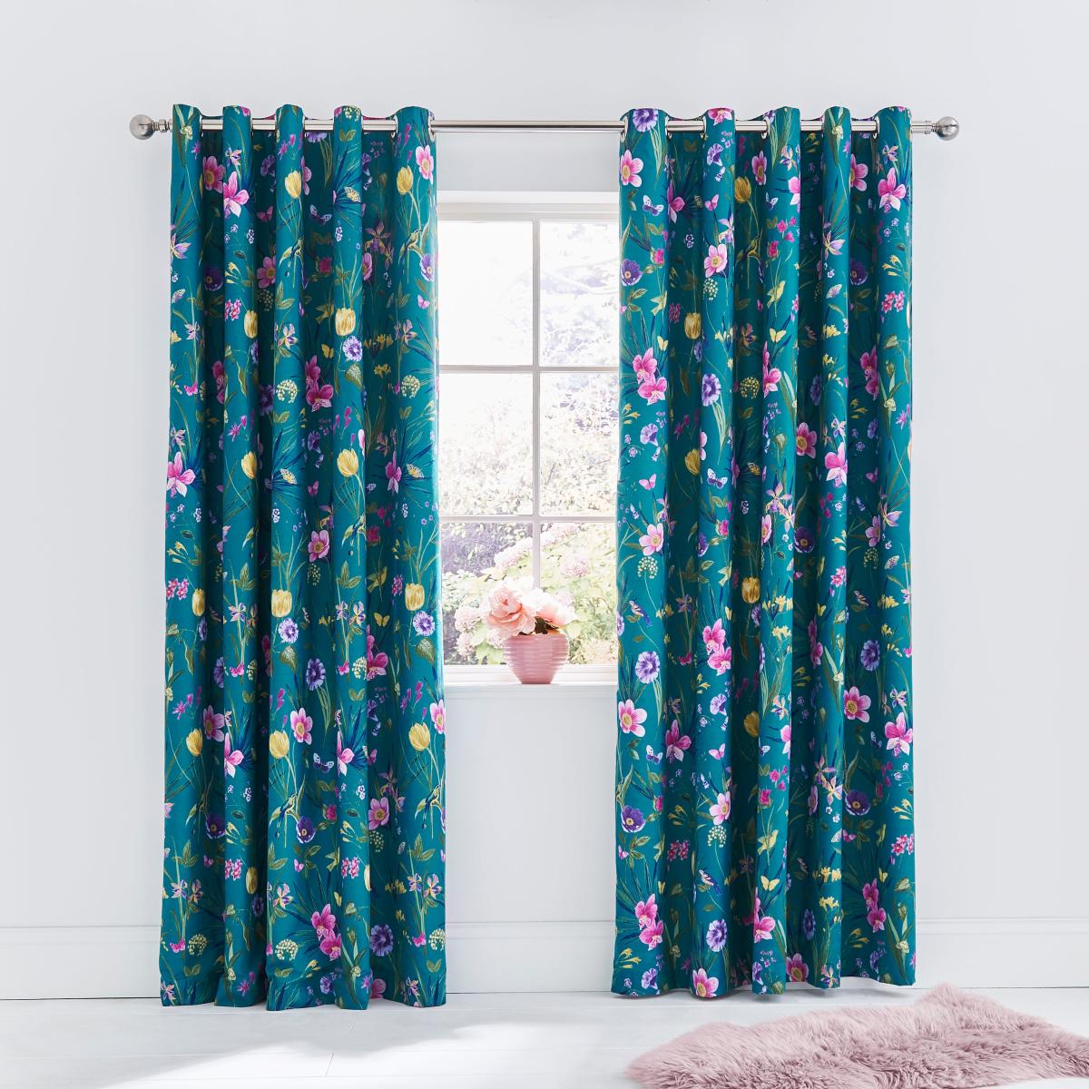 Fleur Teal Eyelet Curtains Teal (Green) – image 2
