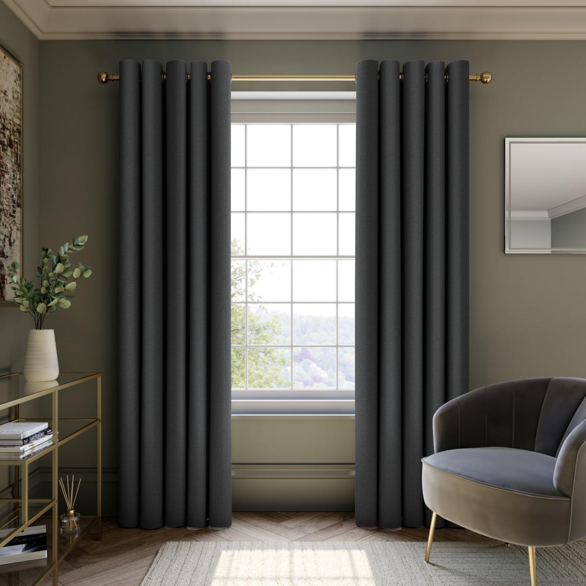Mendoza Velour Graphite Blackout Eyelet Curtains Graphite (Grey) – image 2