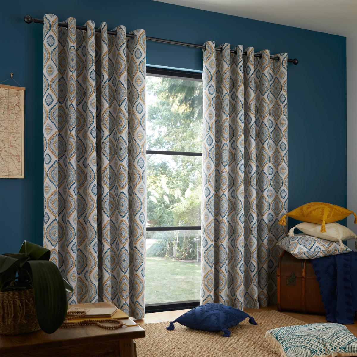 Pineapple Elephant Ziri Teal Eyelet Curtains Teal (Blue) – image 2