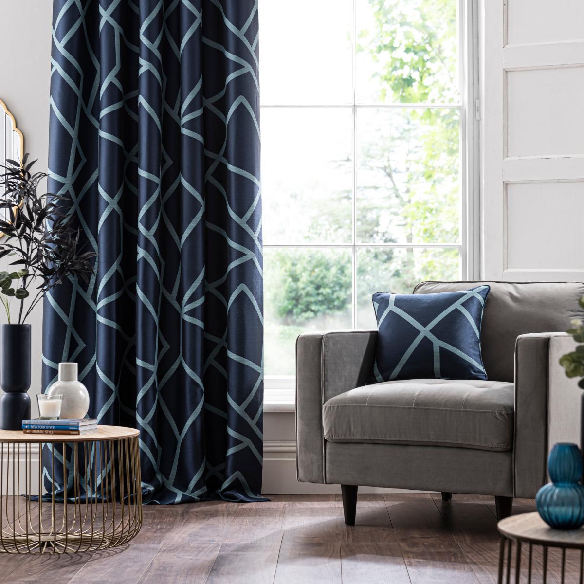 Hackney Navy Eyelet Curtains Navy – image 2