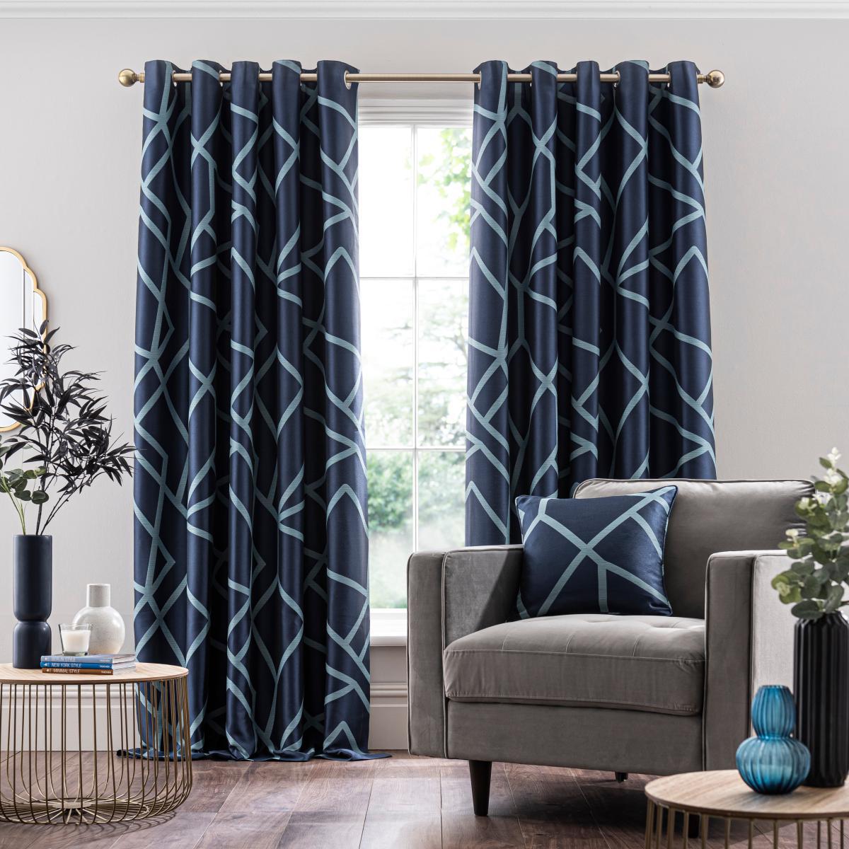 Hackney Navy Eyelet Curtains Navy – image 3