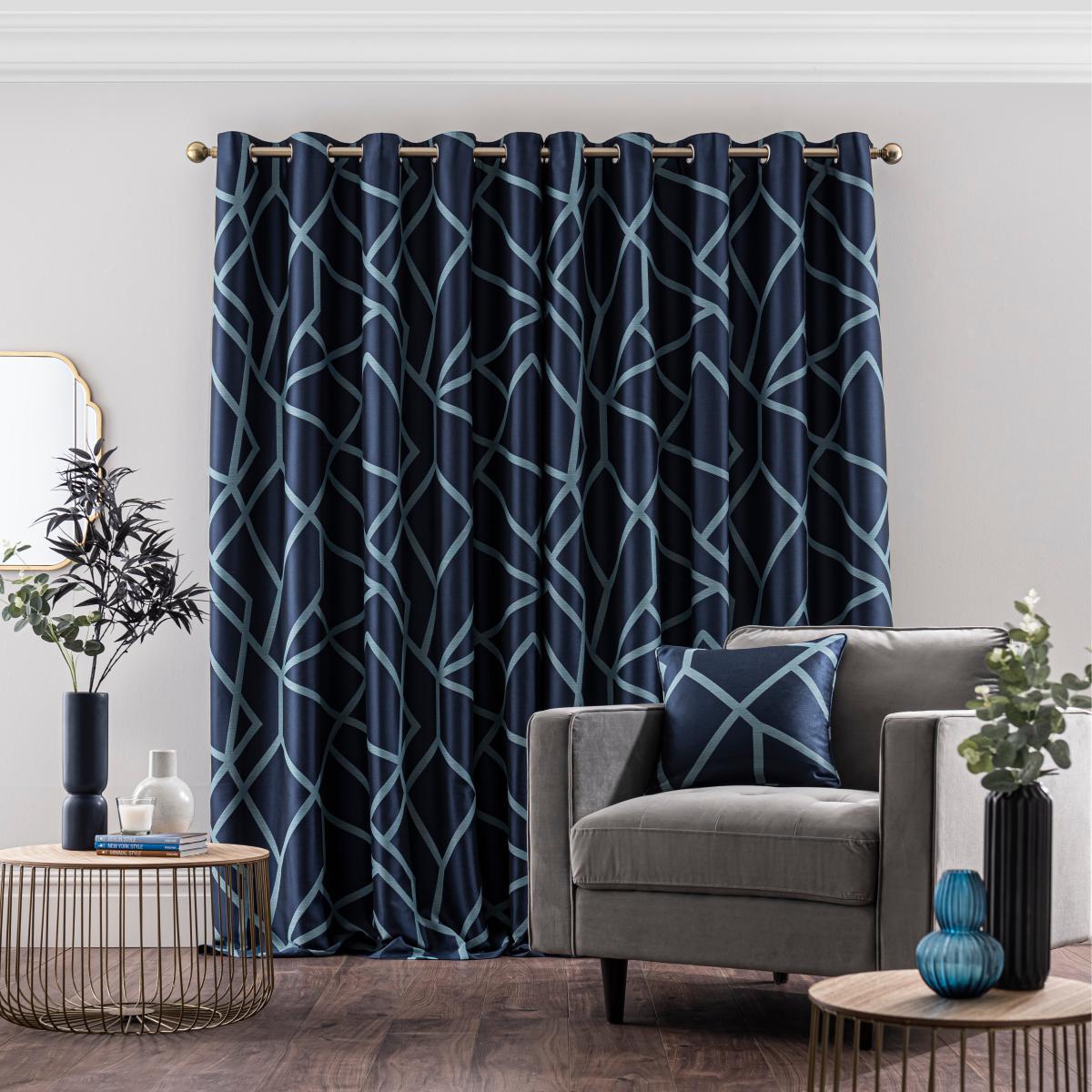 Hackney Navy Eyelet Curtains Navy – image 4