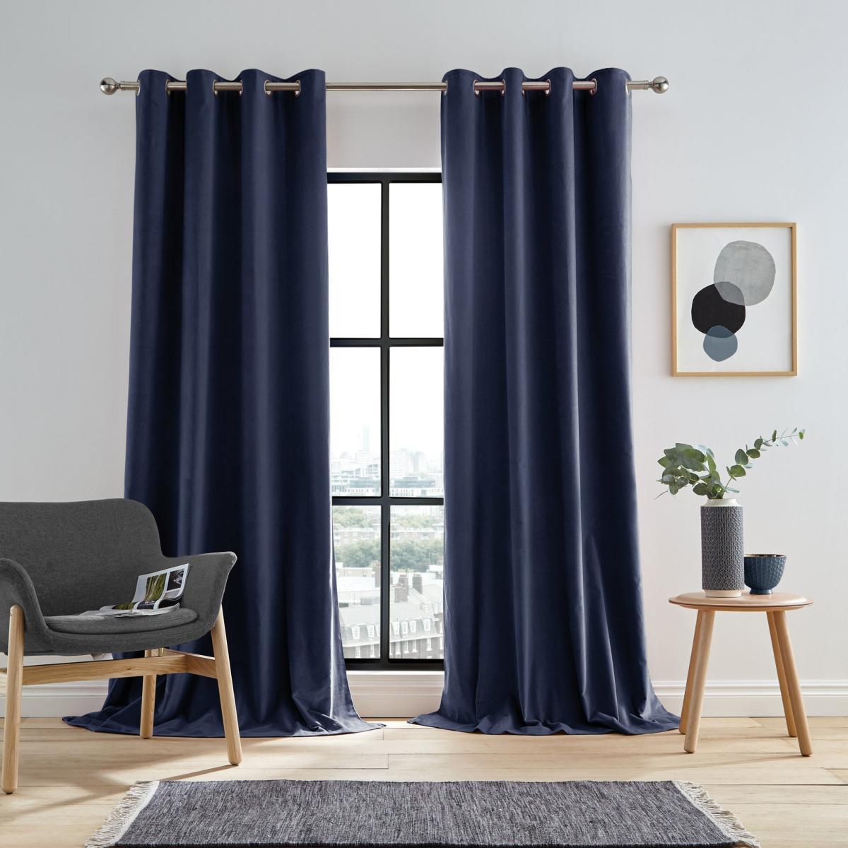 Peyton Indigo Blue Velvet Eyelet Curtains Blue – image 2