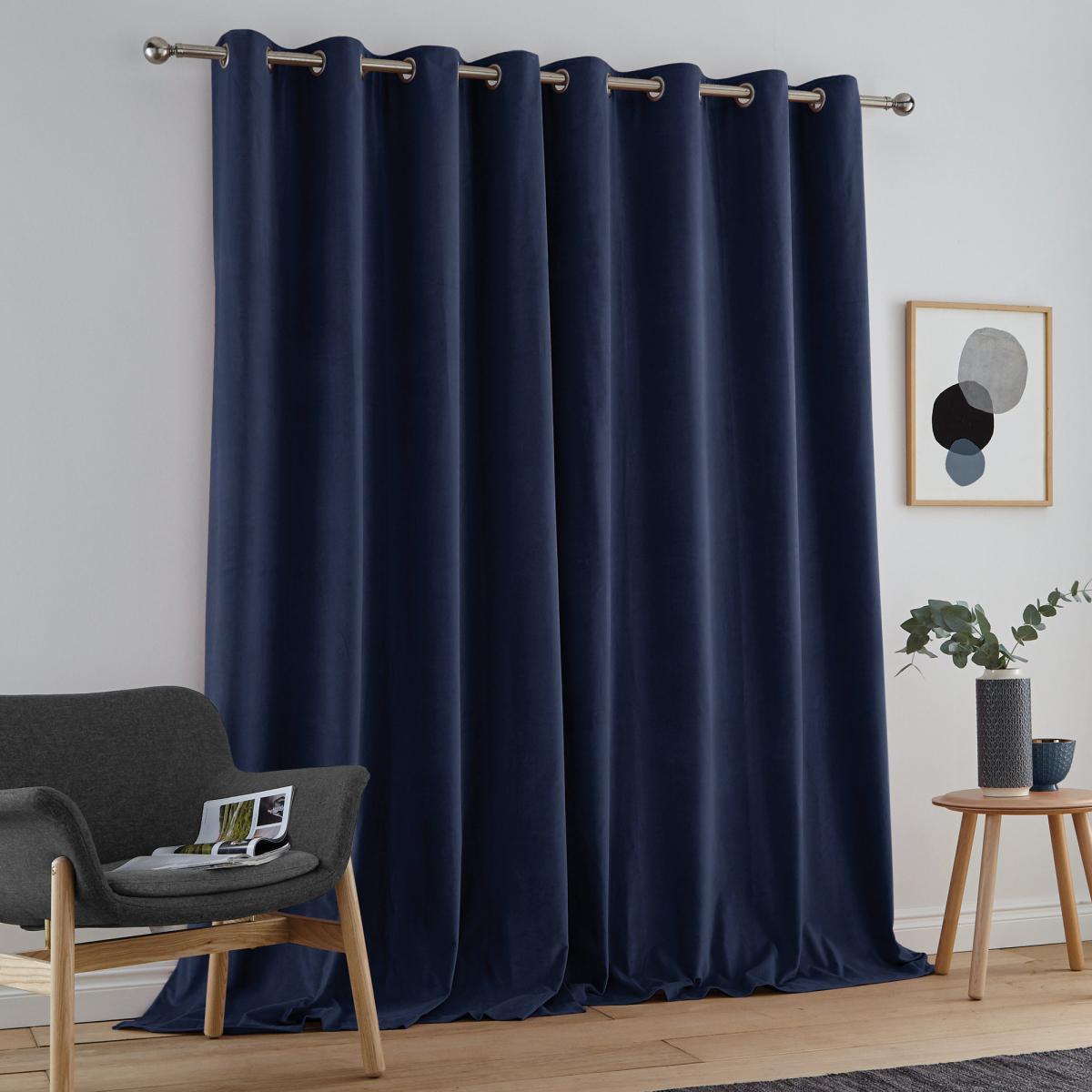 Peyton Indigo Blue Velvet Eyelet Curtains Blue – image 3