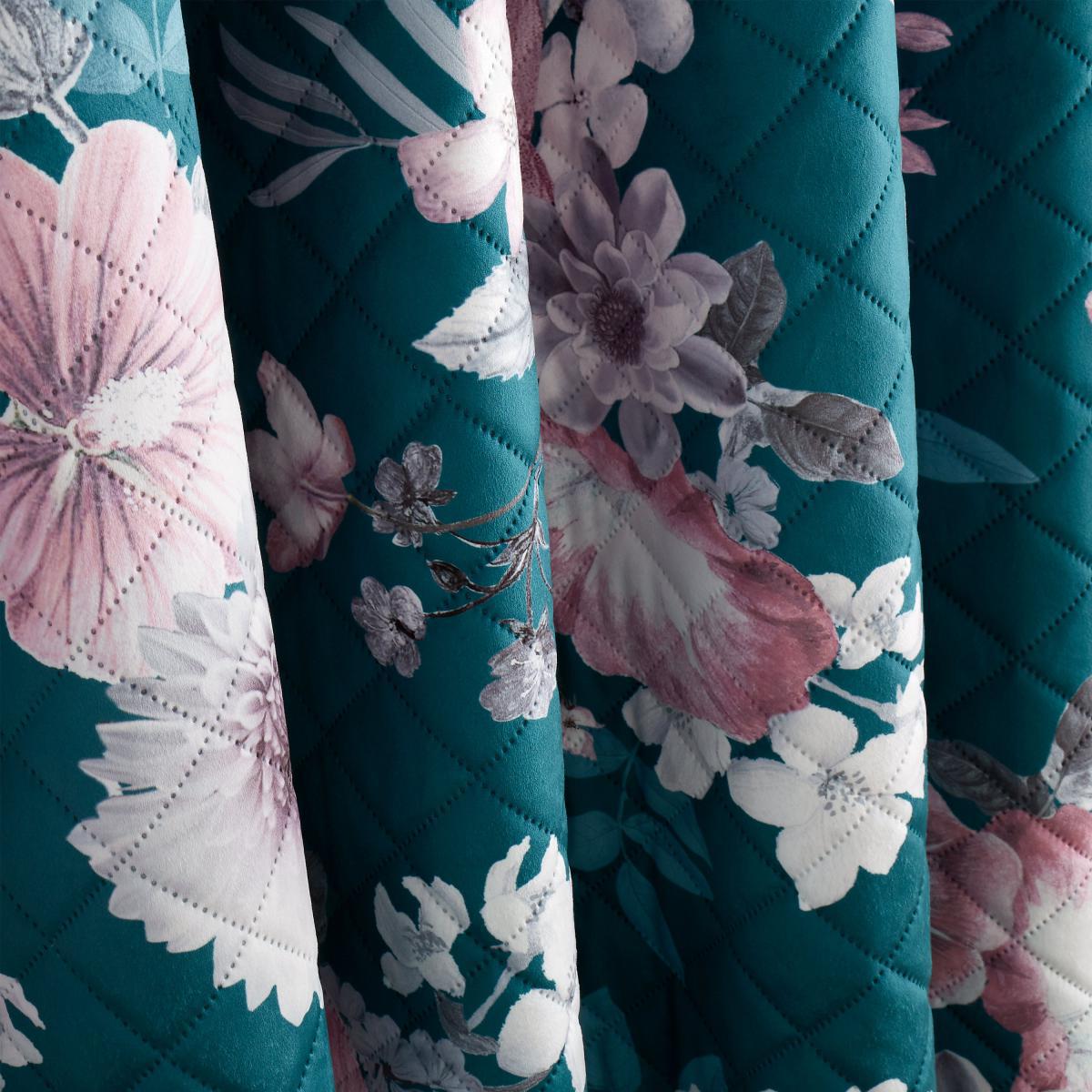 Catherine Lansfield Shewsbury Digital Print Velvet Pinsonic Teal Eyelet Curtains Teal (Blue) – image 2