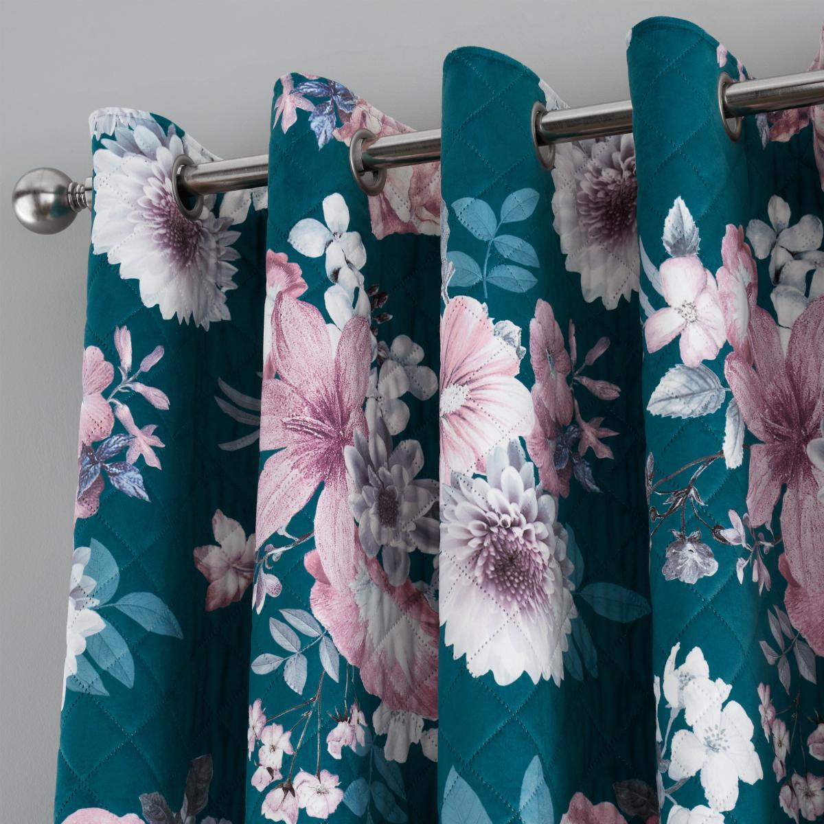 Catherine Lansfield Shewsbury Digital Print Velvet Pinsonic Teal Eyelet Curtains Teal (Blue) – image 3