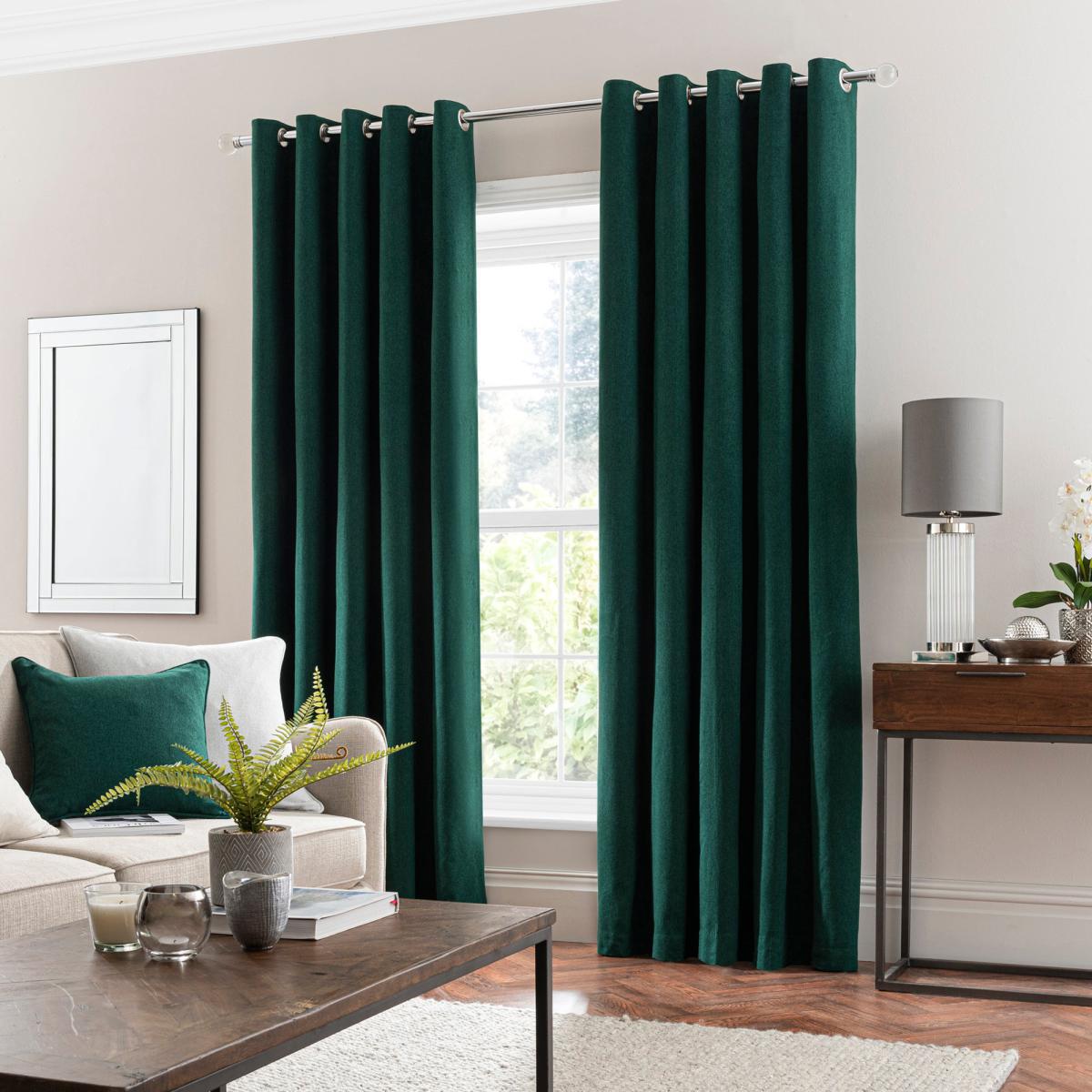 Luna Brushed Emerald Blackout Eyelet Curtains Green – image 2