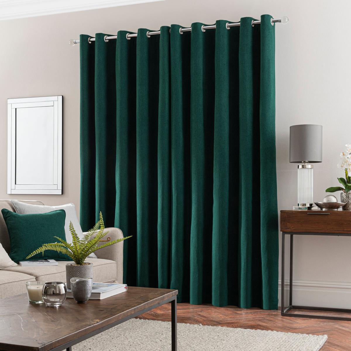 Luna Brushed Emerald Blackout Eyelet Curtains Green – image 3
