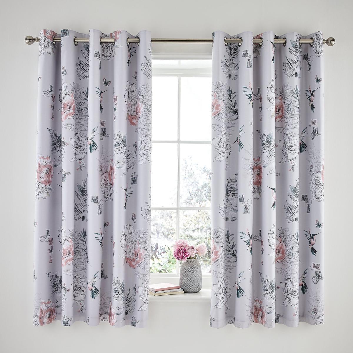 Heavenly Hummingbird Grey Blackout Eyelet Curtains Grey, Blue and Pink – image 2