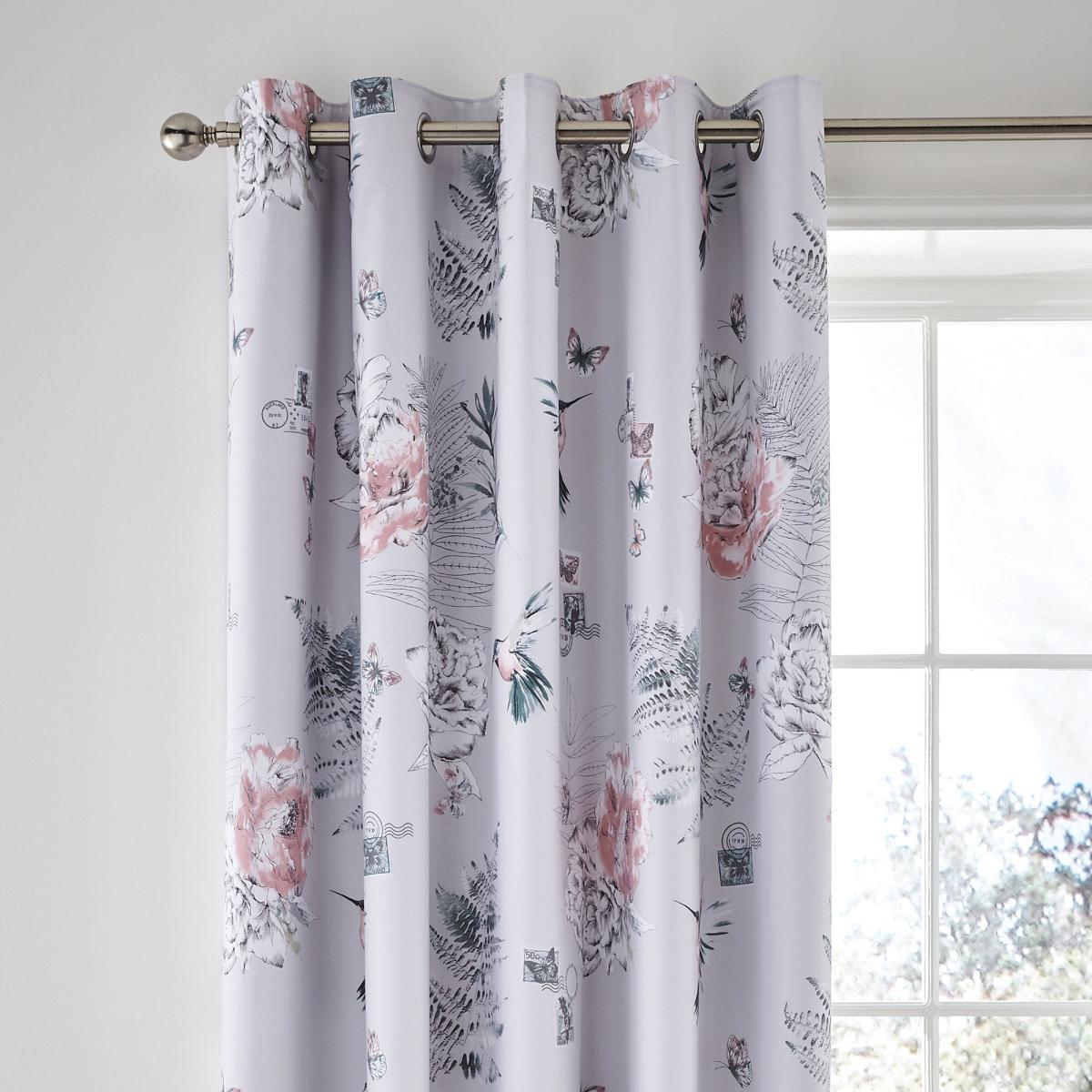 Heavenly Hummingbird Grey Blackout Eyelet Curtains Grey, Blue and Pink – image 4