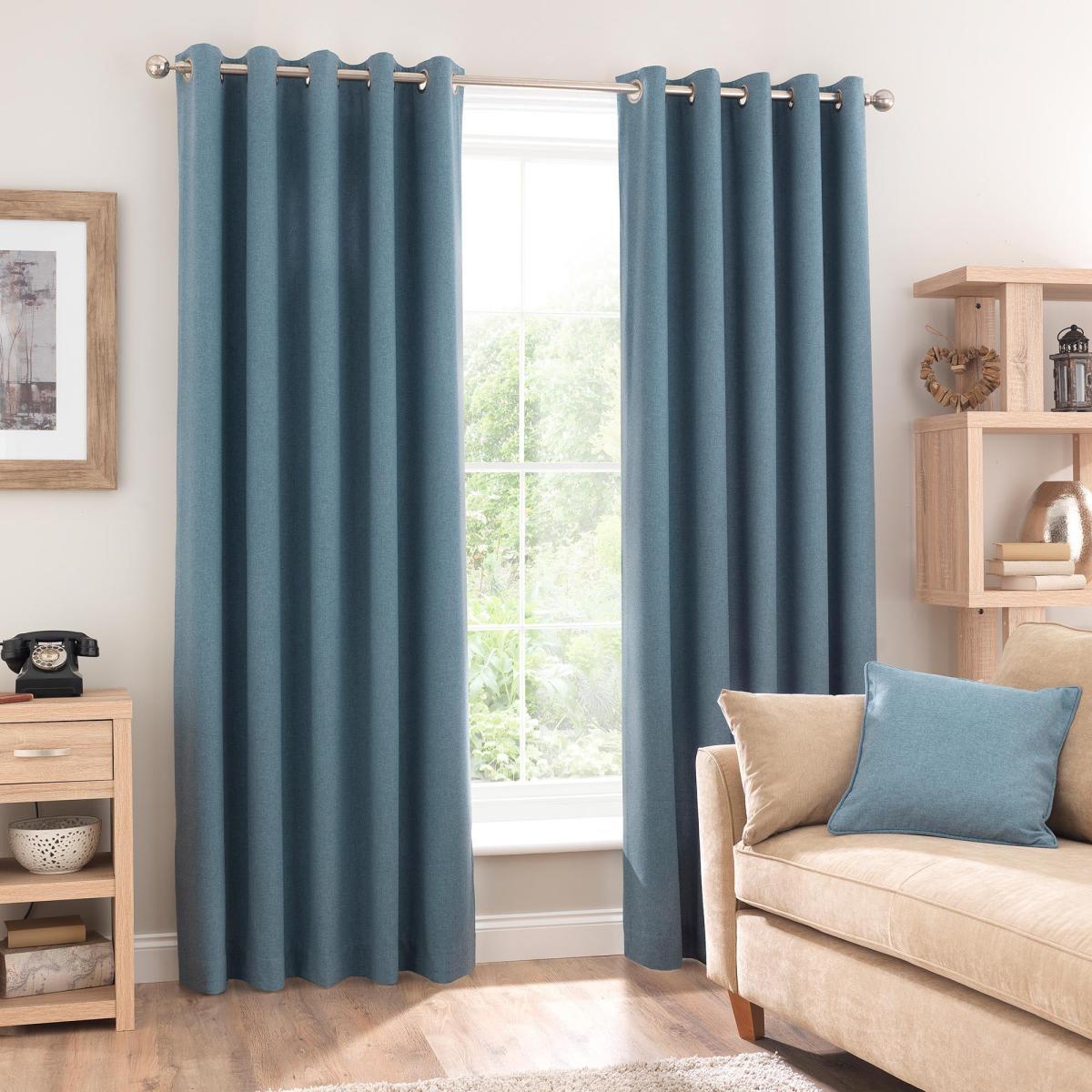 Luna Brushed Teal Blackout Eyelet Curtains Blue – image 2