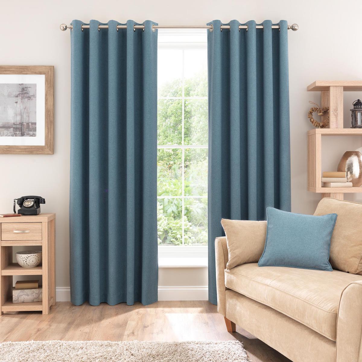 Luna Brushed Teal Blackout Eyelet Curtains Blue – image 4